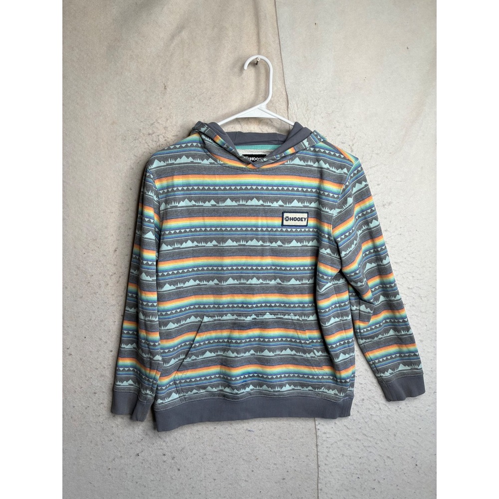 Hooey Youth Large Southwestern Geometric Mountain Stripe Pullover Hoodie Gray